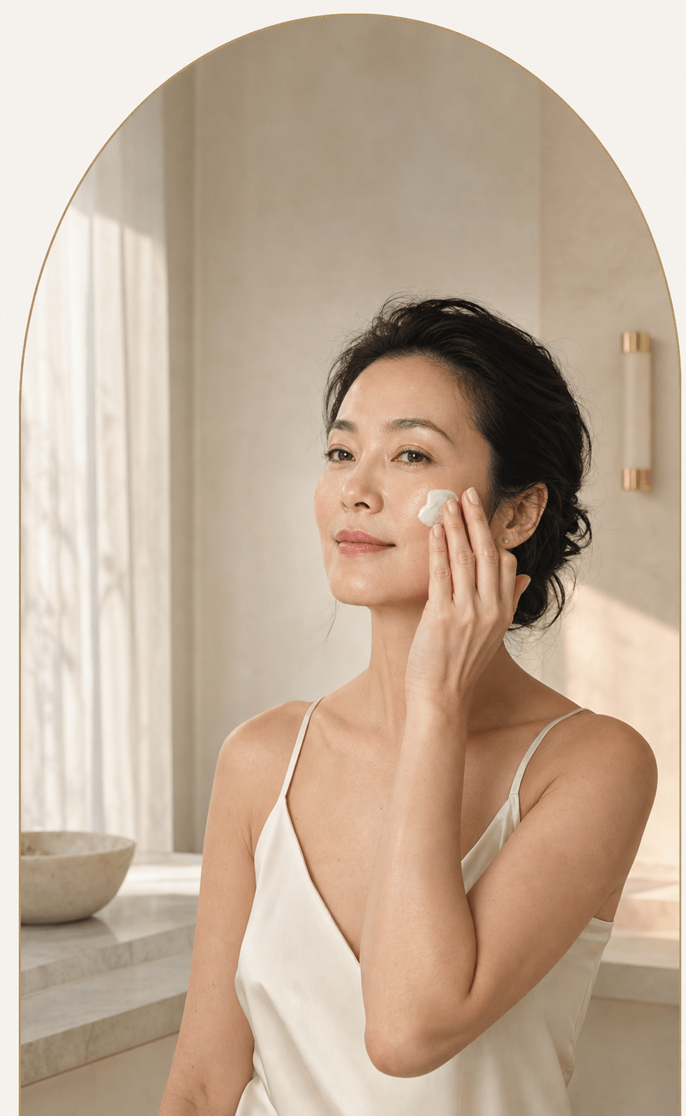 Woman applying a Subderma skincare product at home